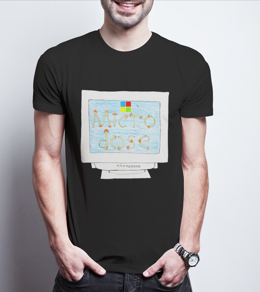 Microdose Windows Parody With Magic Mushrooms On Vintage Computer Screen T-Shirt
