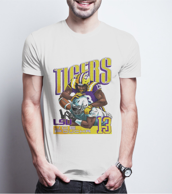 LSU Tigers Joe Foucha 13 Football Tackle T-Shirt