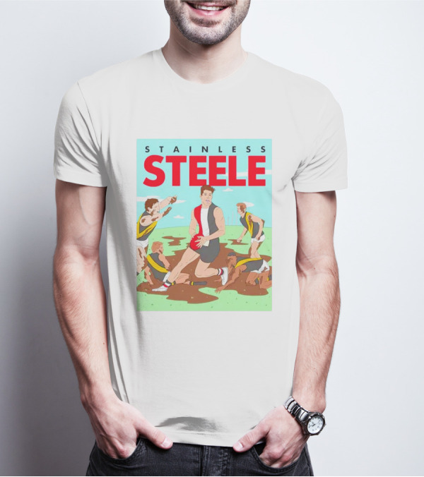 Stainless Steele AFL Football Hero In Action On Muddy Field T-Shirt