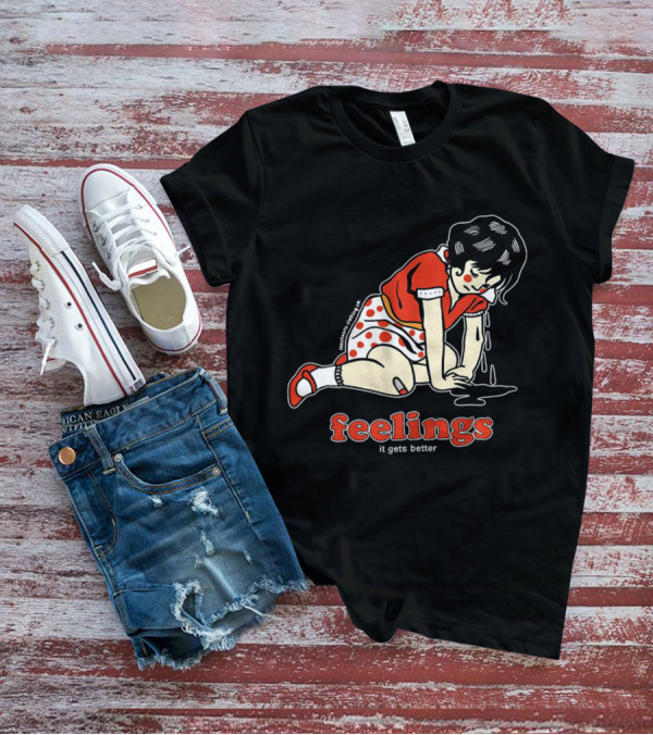 Feelings It Gets Better Vintage Cartoon Girl Red Polka Dot Dress T-Shirt
