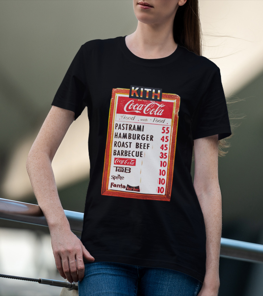 Kith Coca Cola Good With Food Vintage Menu Pastrami Hamburger Roast Beef Barbecue TaB Sprite Fanta Root Beer T-Shirt