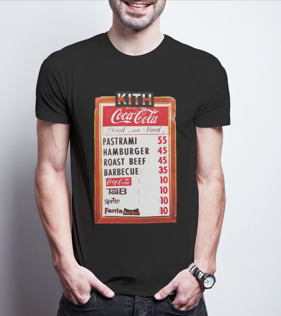 Kith Coca Cola Good With Food Vintage Menu Pastrami Hamburger Roast Beef Barbecue TaB Sprite Fanta Root Beer T-Shirt