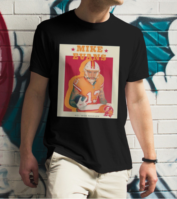 Mike Evans #13 Wide Receiver Football Poster Art With Buccaneers Helmet T-Shirt