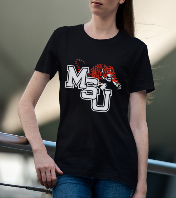 MSU Tiger Logo With Fierce Tiger Image T-Shirt