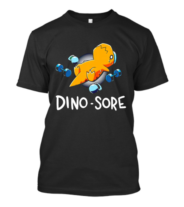 Elspeth Eastman Dino Sore Cute Tired Dinosaur With Weights T-Shirt