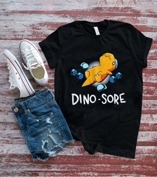 Elspeth Eastman Dino Sore Cute Tired Dinosaur With Weights T-Shirt