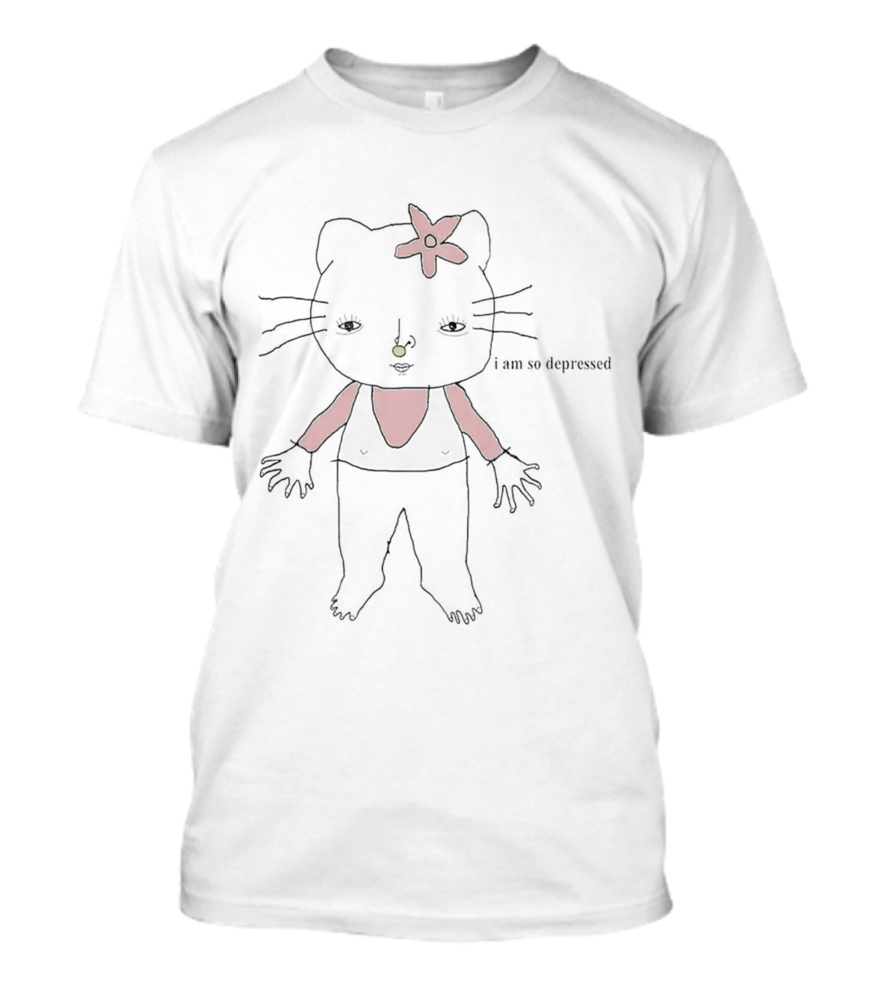 I Am So Depressed Hello Kitty Red Flower T-Shirt
