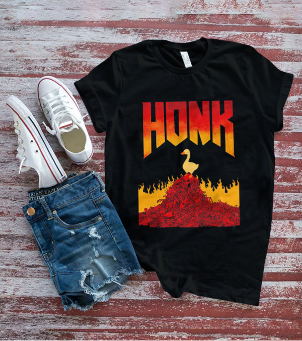 Honk Goose On Fiery Doom Inspired Mountain T-Shirt