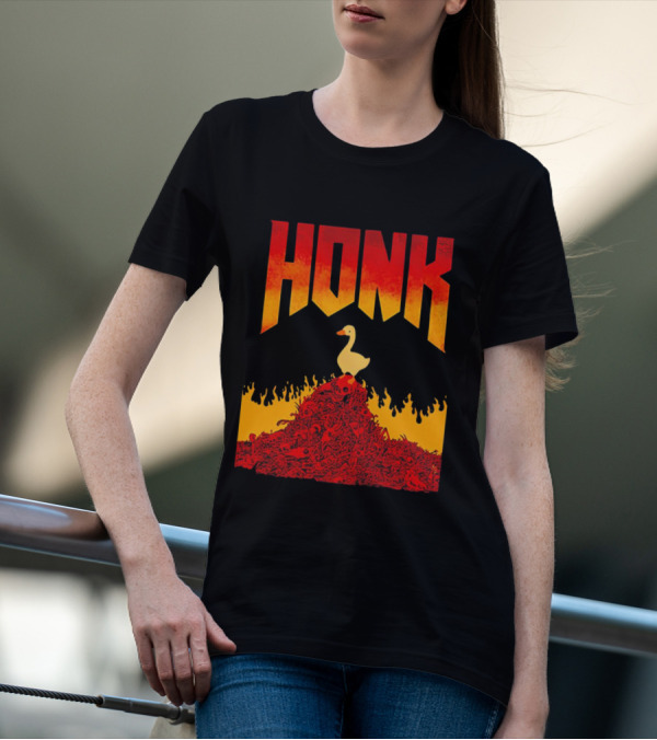 Honk Goose On Fiery Doom Inspired Mountain T-Shirt