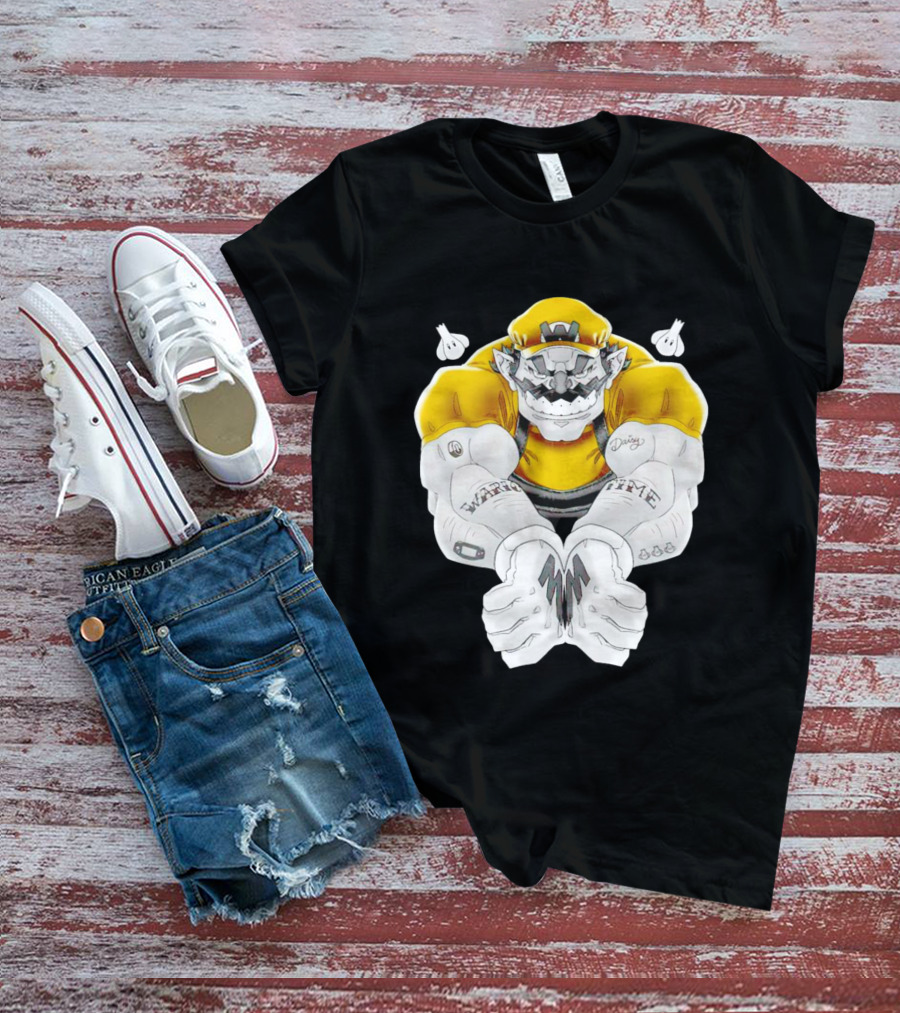 Wario Time Mario Daisy Tattoo With Yellow Cap And Muscle Pose T-Shirt