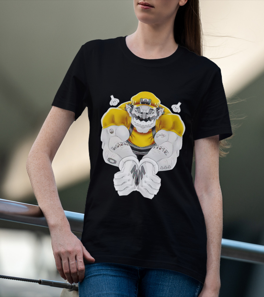 Wario Time Mario Daisy Tattoo With Yellow Cap And Muscle Pose T-Shirt