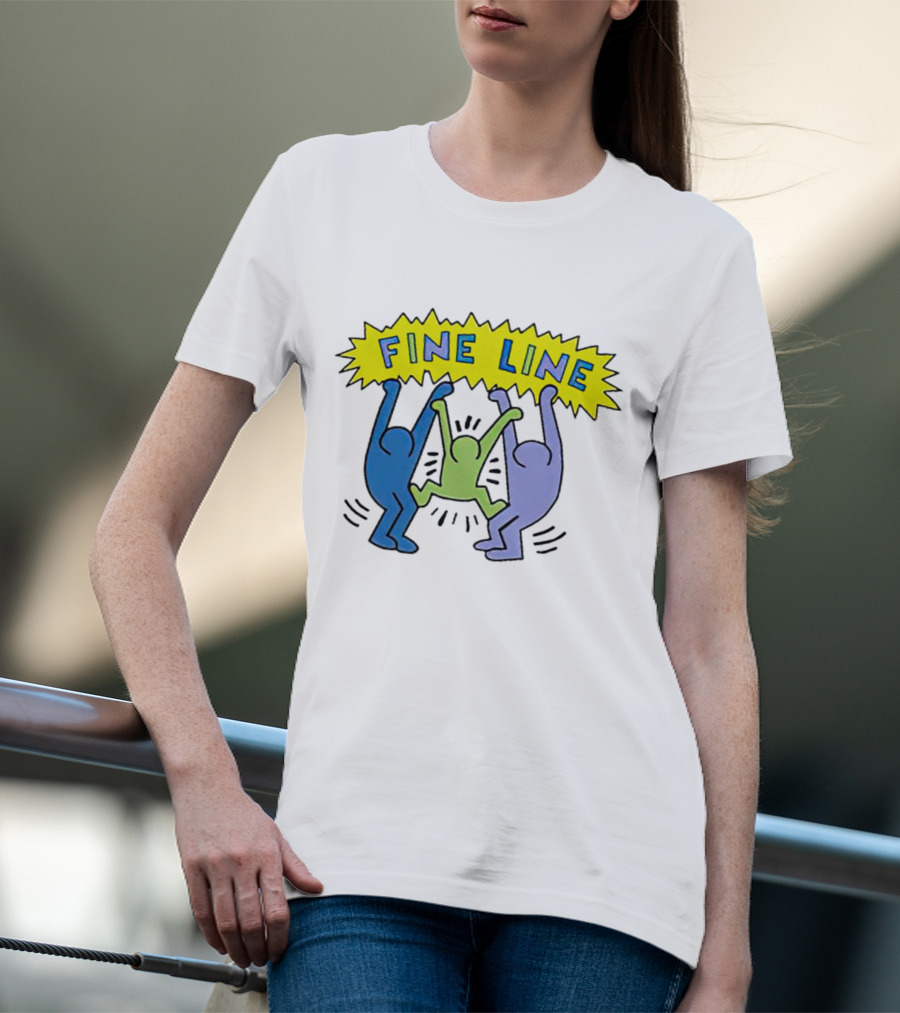 Fine Line Colorful Figures In Haring T-Shirt