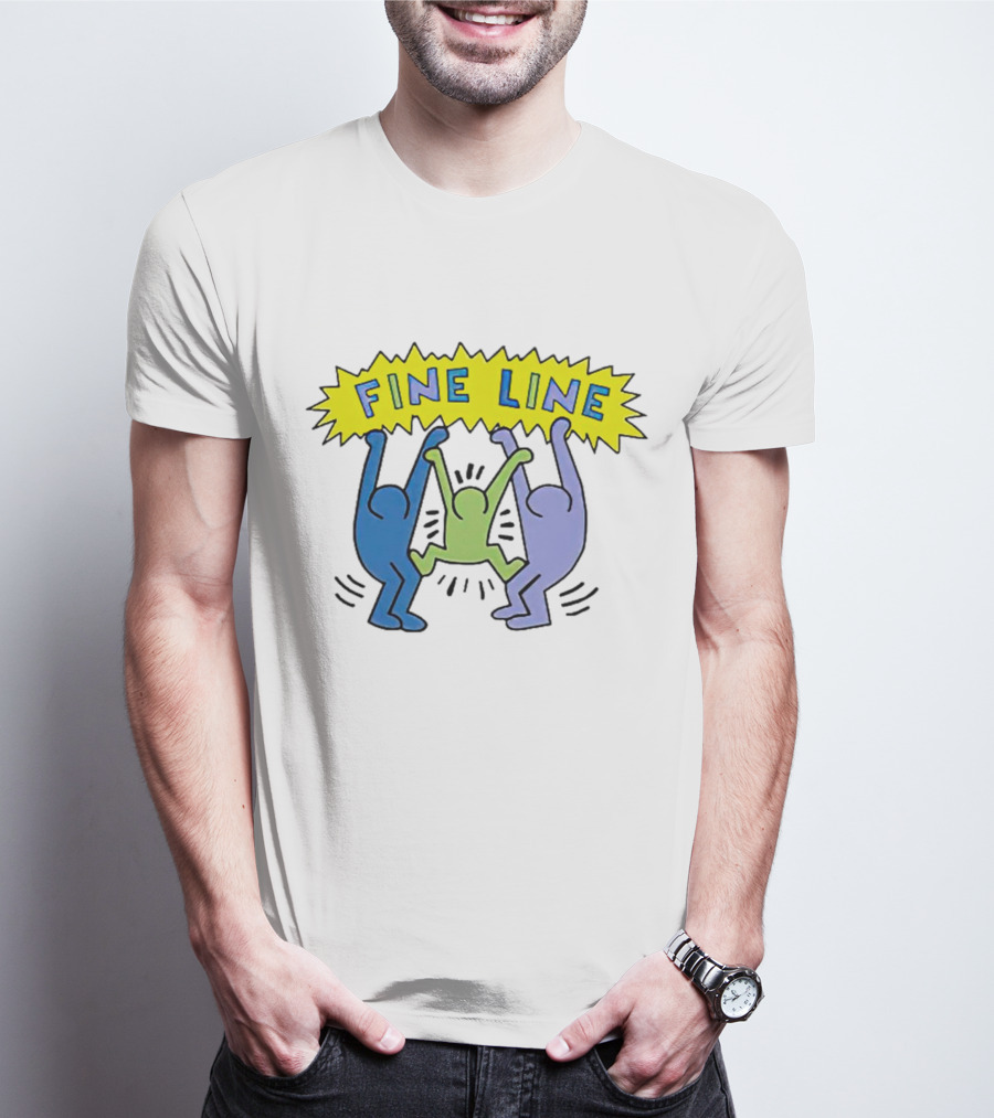 Fine Line Colorful Figures In Haring T-Shirt