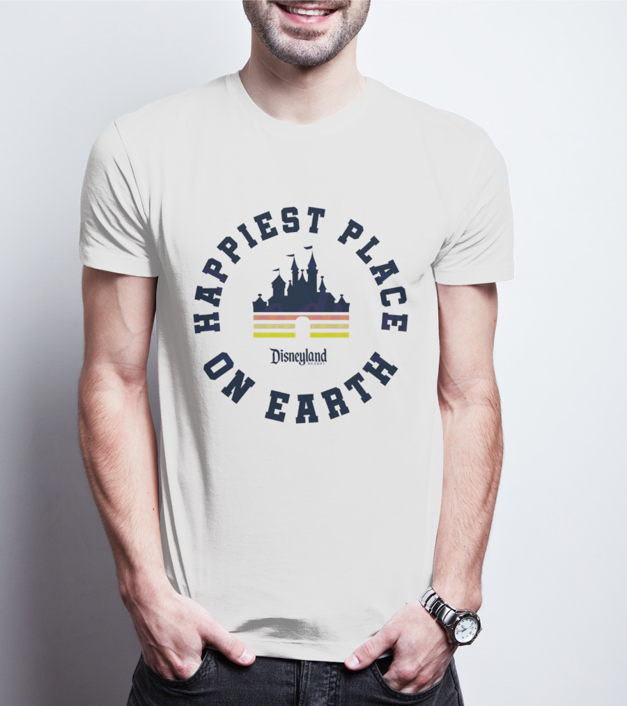 Happiest Place On Earth Disneyland Castle Icon With Stripes T-Shirt
