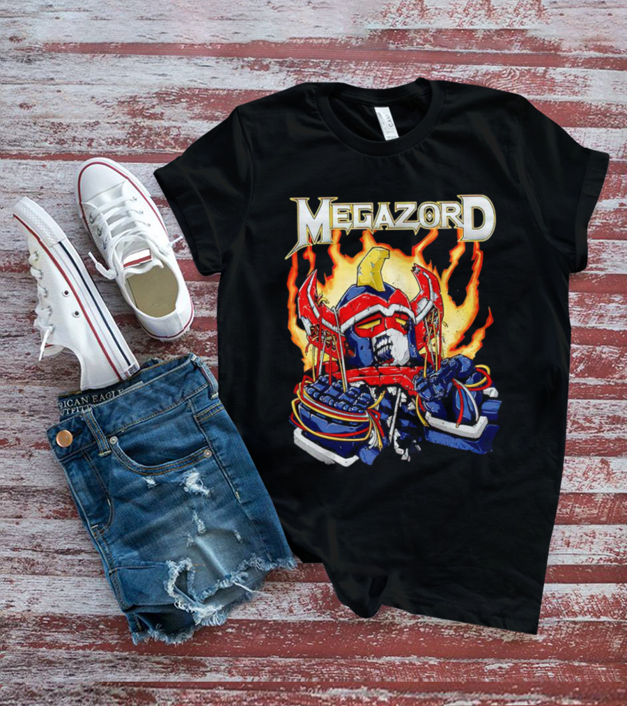 Megazord Power Rangers Mighty Morphin Flaming Robot Head T-Shirt
