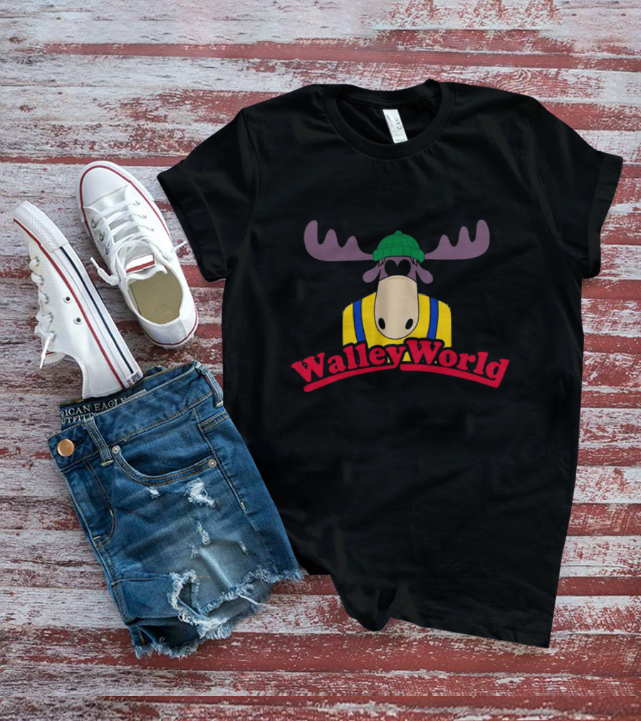 Walley World Moose Cartoon Character In Green Hat And Yellow T-Shirt