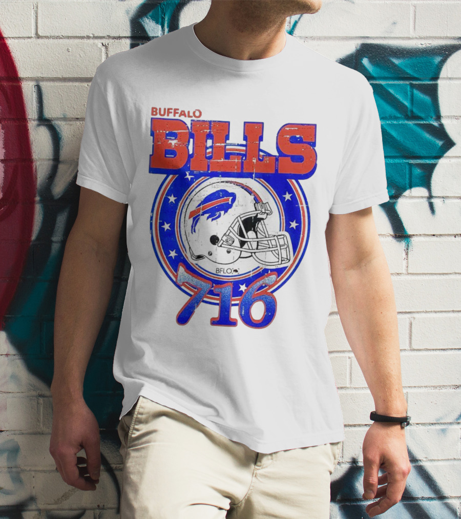 Buffalo Bills Bflo 716 Day Celebration Helmet Stars T-Shirt