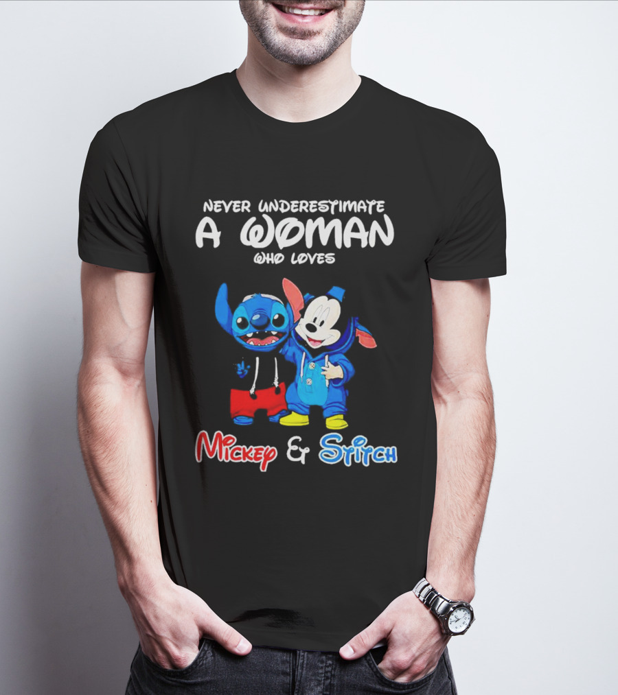 Never Underestimate A Woman Who Loves Mickey And Stitch T-Shirt