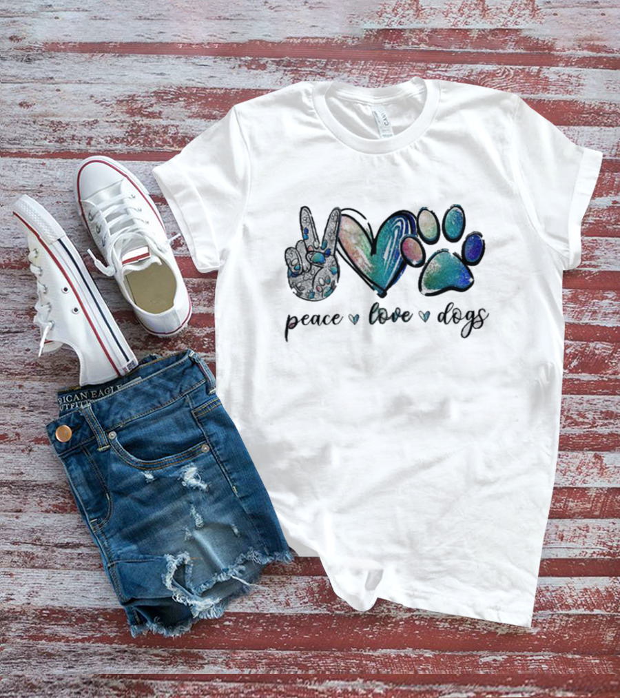 Peace Love Dogs Heart Paw涼 T-Shirt