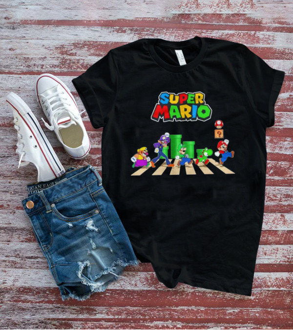 Super Mario Characters Abbey Road Crosswalk With Luigi Yoshi And Waluigi T-Shirt