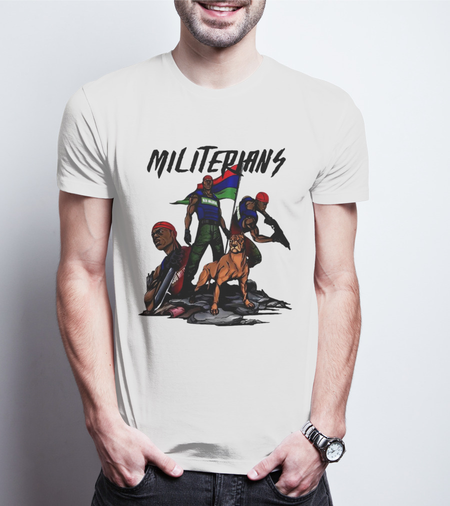 Beautiful And Brutal Militerians With Warrior Dog And Flag Display T-Shirt