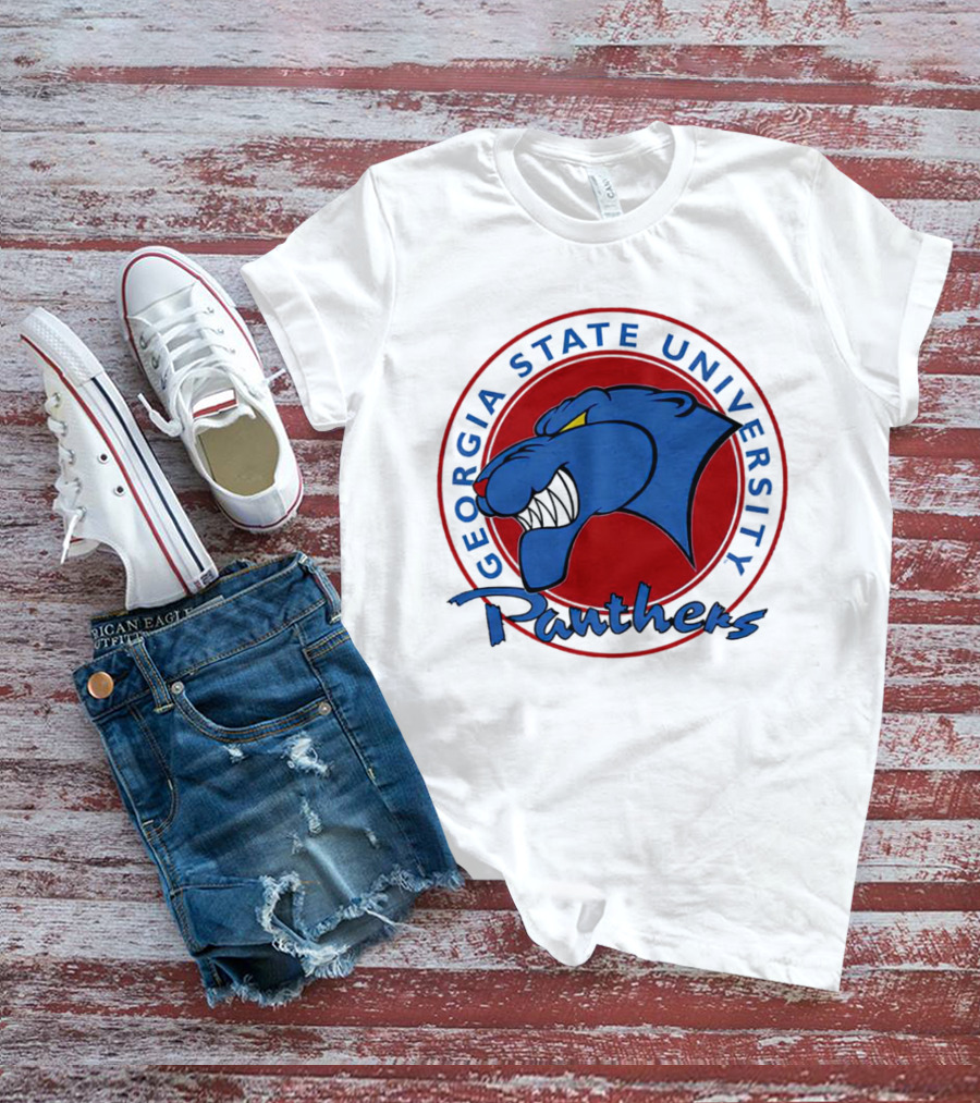 Georgia State University Panthers Blue Panther Head On Red Circle T-Shirt