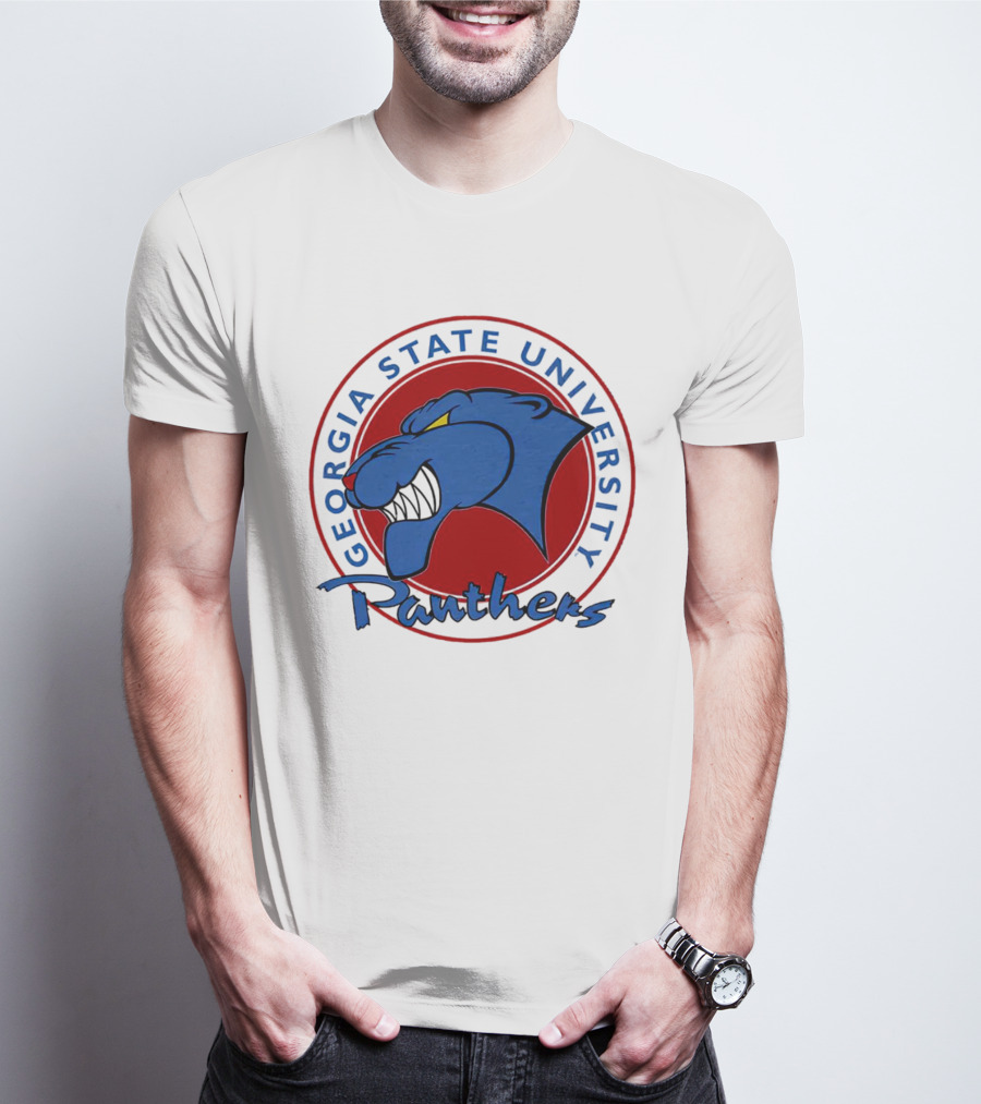 Georgia State University Panthers Blue Panther Head On Red Circle T-Shirt