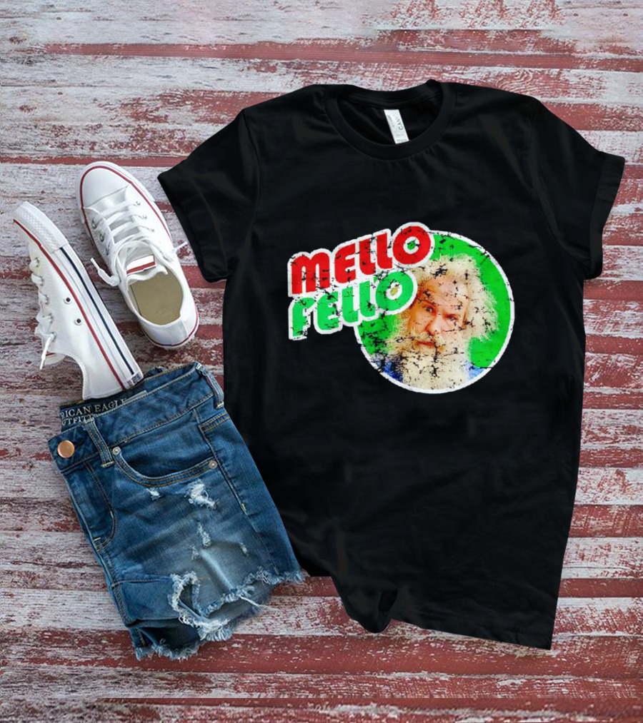 Mello Fello Vintage Distressed Green Red Circle With Bearded Man T-Shirt
