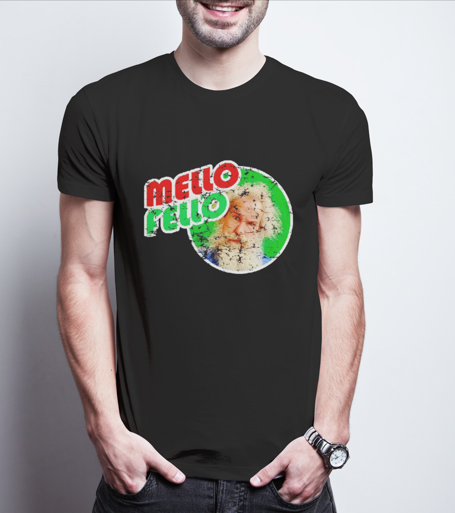 Mello Fello Vintage Distressed Green Red Circle With Bearded Man T-Shirt