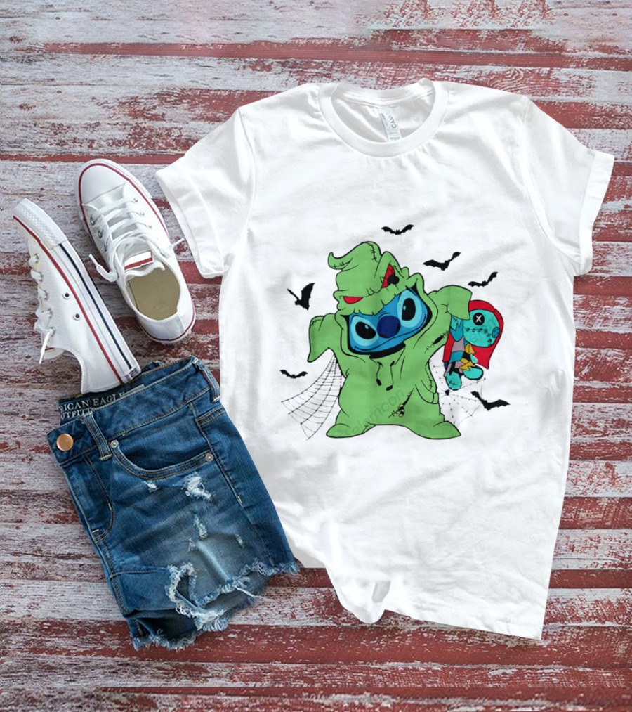Oogie Boogie Bash Stitch Halloween Horror With Bats And Doll T-Shirt