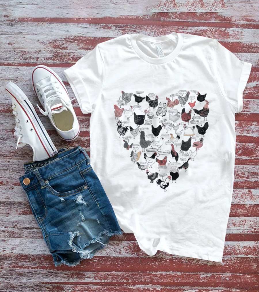 Chicken Heart Pattern With Cluck Speech Bubbles T-Shirt