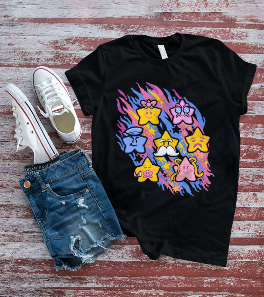 Paper Mario Star Spirits Characters With Colorful Background T-Shirt