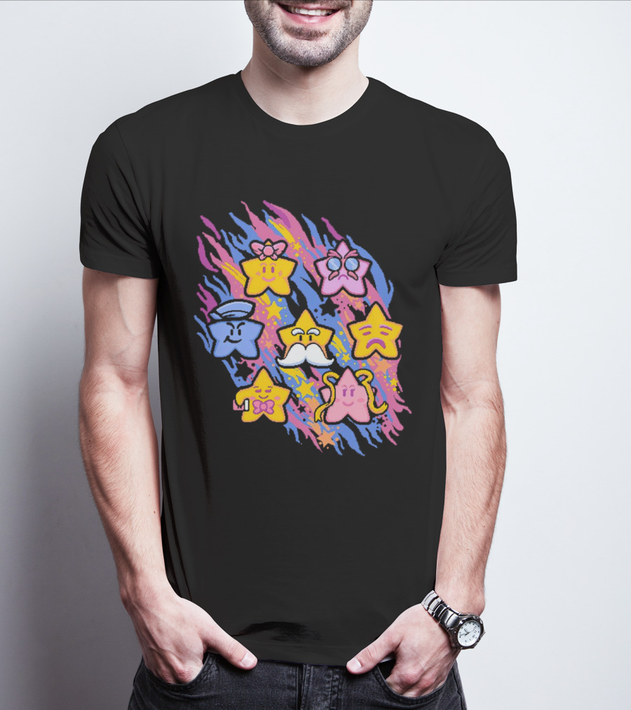 Paper Mario Star Spirits Characters With Colorful Background T-Shirt