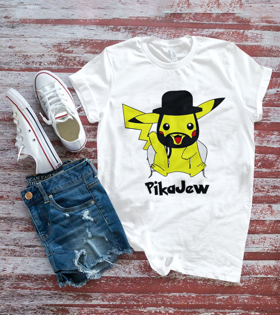 PikaJew Pikachu Hasidic Jewish Fusion Character With Yarmulke And Payot T-Shirt