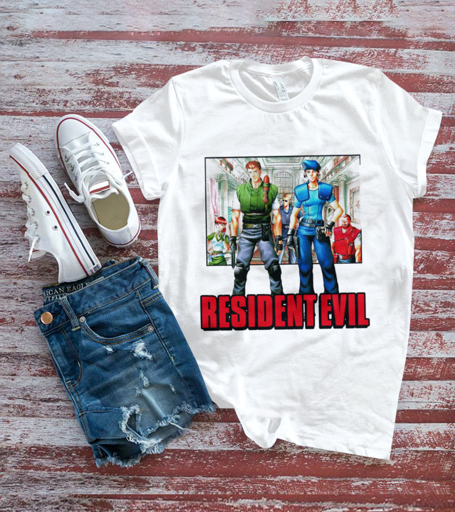 Resident Evil Classic Characters And Mansion Scene T-Shirt