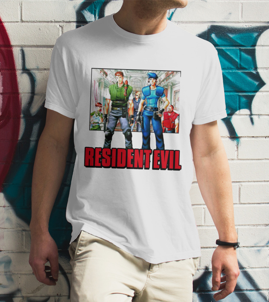 Resident Evil Classic Characters And Mansion Scene T-Shirt