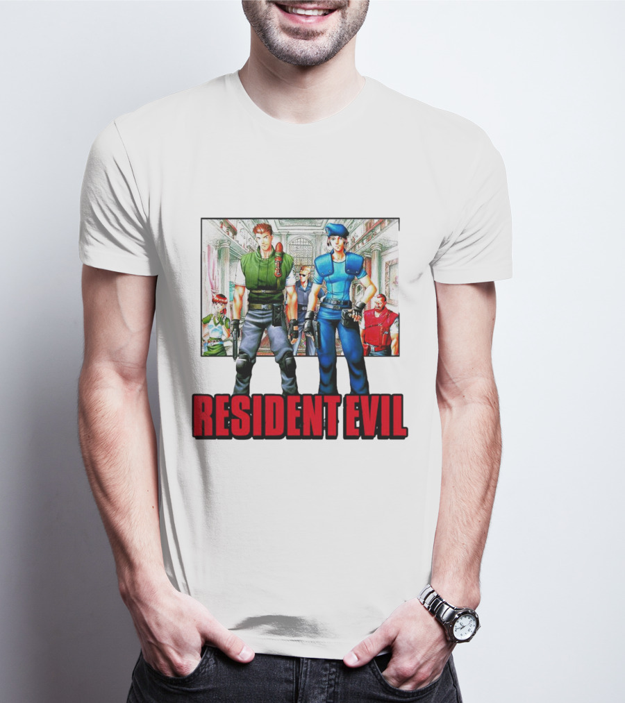 Resident Evil Classic Characters And Mansion Scene T-Shirt