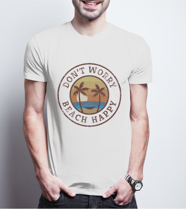 Don’t Worry Beach Happy Palm Trees Sunset Hammock Retro Circle T-Shirt