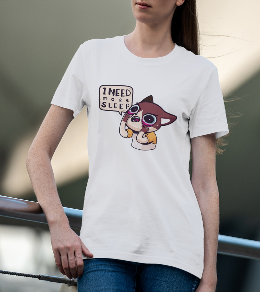 I Need More Sleep Tired Cartoon Character With Big Eyes And Pajamas T-Shirt
