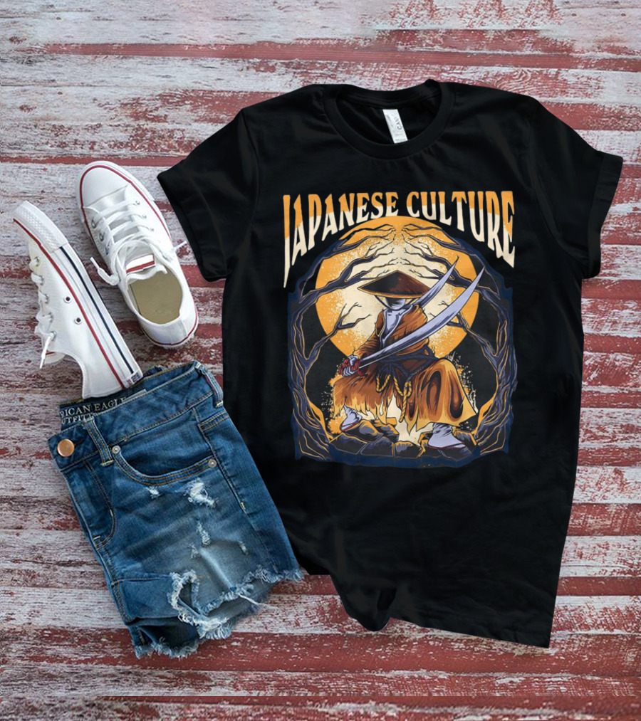 Samurai And Japanese Culture Moonlit Warrior Scene T-Shirt