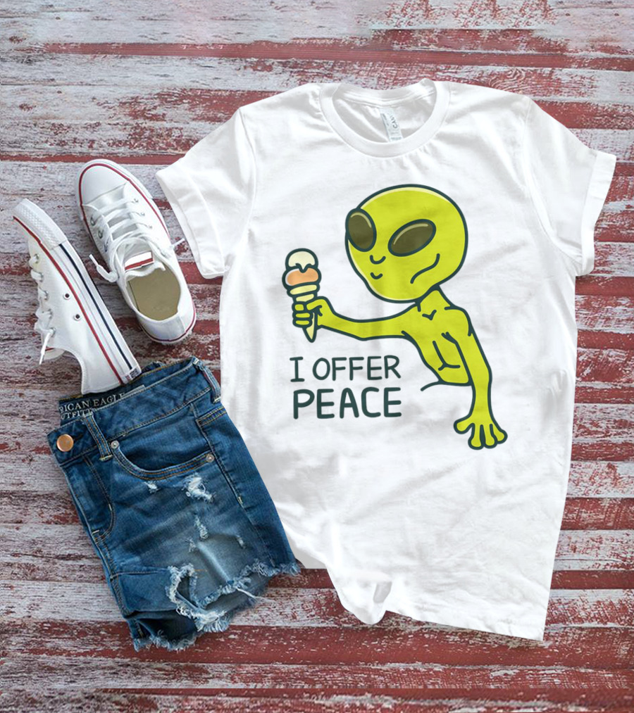 Alien Offering Peace With Ice Cream Cone T-Shirt