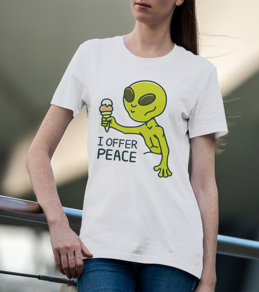 Alien Offering Peace With Ice Cream Cone T-Shirt