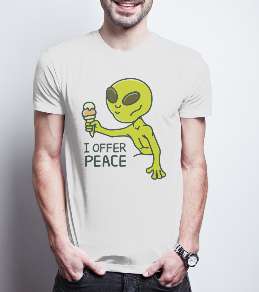 Alien Offering Peace With Ice Cream Cone T-Shirt