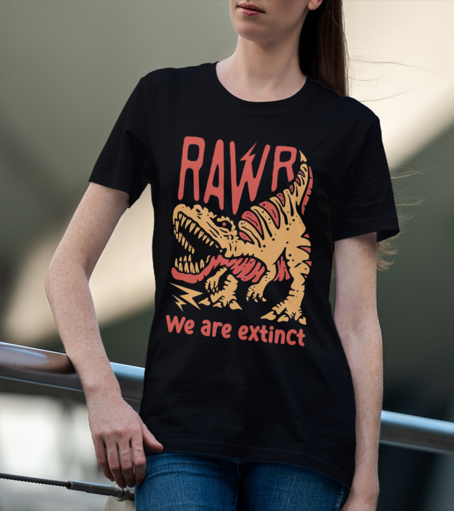 RAWR Dinosaur We Are Extinct Red And Yellow T-Shirt