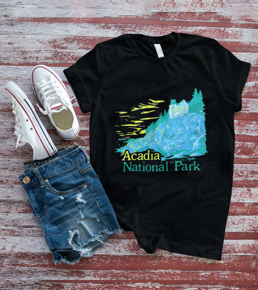 Acadia National Park Scenic Lighthouse And Rocky Cliff T-Shirt
