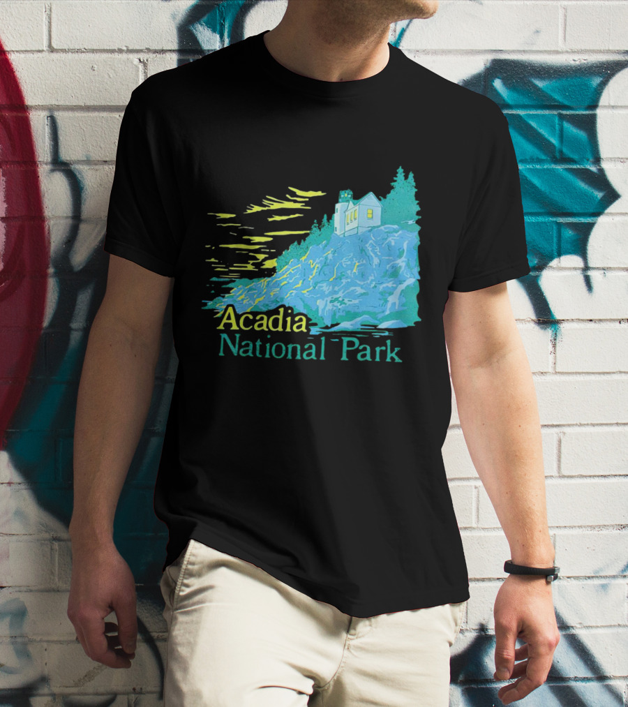 Acadia National Park Scenic Lighthouse And Rocky Cliff T-Shirt