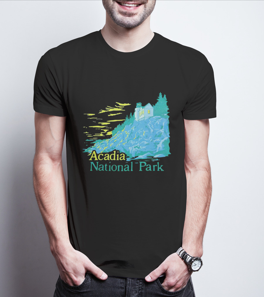 Acadia National Park Scenic Lighthouse And Rocky Cliff T-Shirt