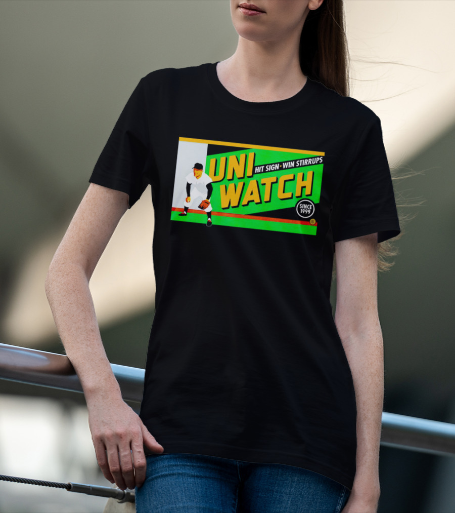 UNI WATCH Hit Sign Win Stirrups Since 1999 T-Shirt