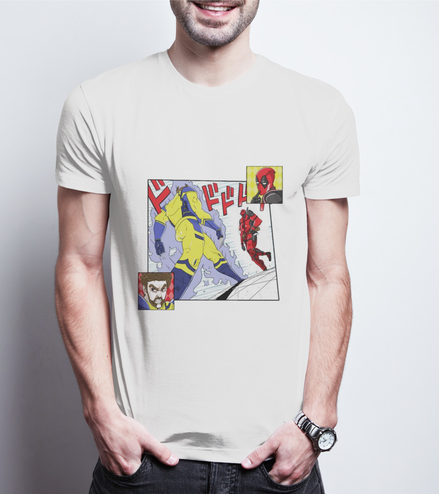 Intimate Enemies Deadpool Confrontation With Wolverine Comic Style Panel T-Shirt