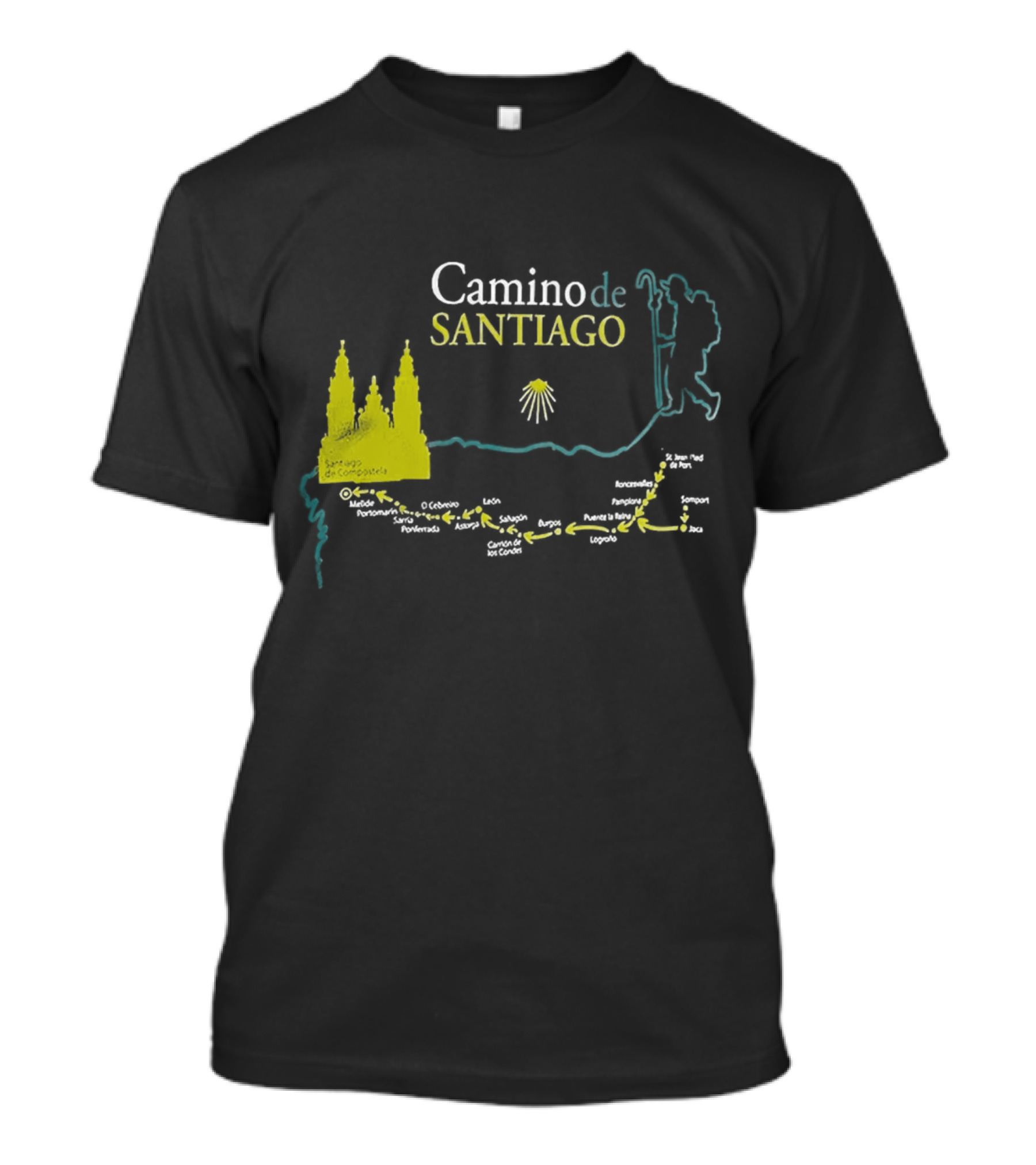 Camino De Santiago Pilgrimage Route Santiago De Compostela Map T-Shirt